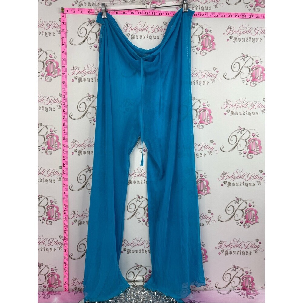 Pants sheer coverup wide leg blue aqua  Turquoise Wide-Leg Palazzo Pants